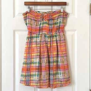 O'Neill Y2K Vintage Colorful Rainbow Plaid Strapless Tie Back Babydoll Top M